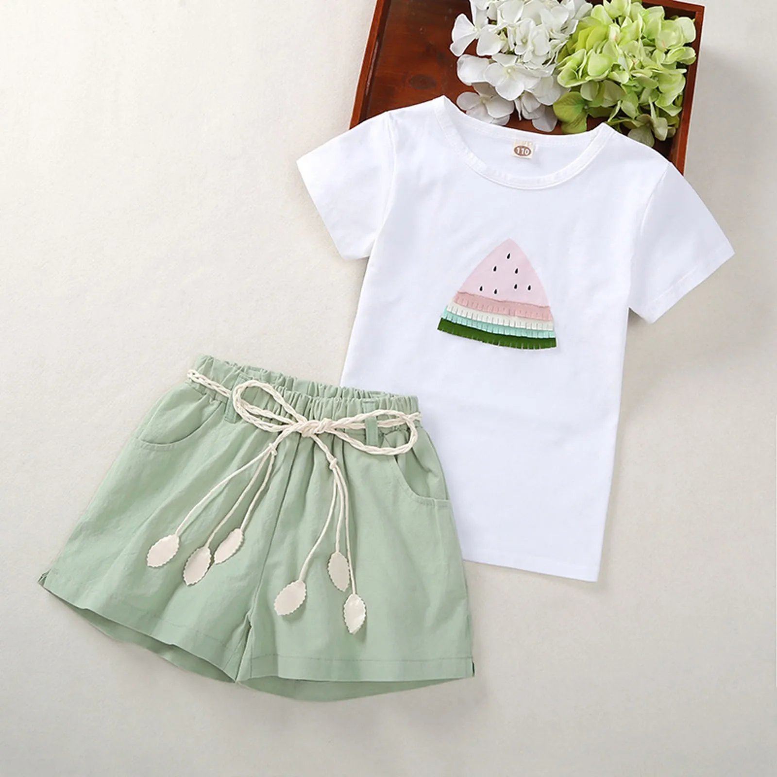 

2 шт., хлопковая футболка и шорты для девочек