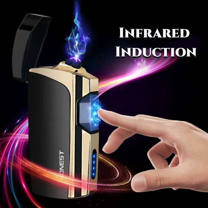 

Искренняя креативная ветрозащитная Электронная зажигалка с двойной дугой, зарядка через USB, инфракрасная Индукционная зажигалка с индикатором мощности, плазменная импульсная зажигалка