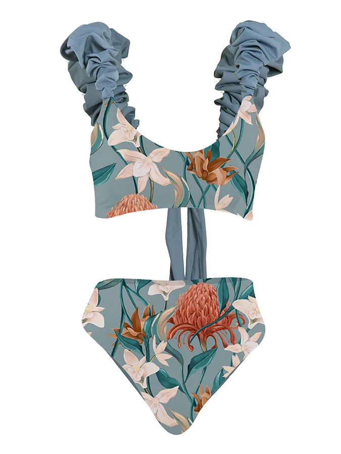 Fashion Floral Print Bikini Swimsuit 2022 Woman Three Piece Suit Young Girls Beach Dress Elegance Luxury Maillots De Bain