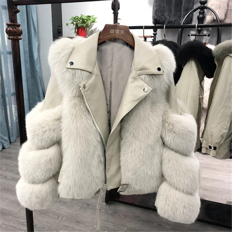 Faux Fox Fur Coats Women Fashion Luxury Outwear New Winter Imitation Fox Fur Coat for Women Locomotive Style Loose and Thin Coat