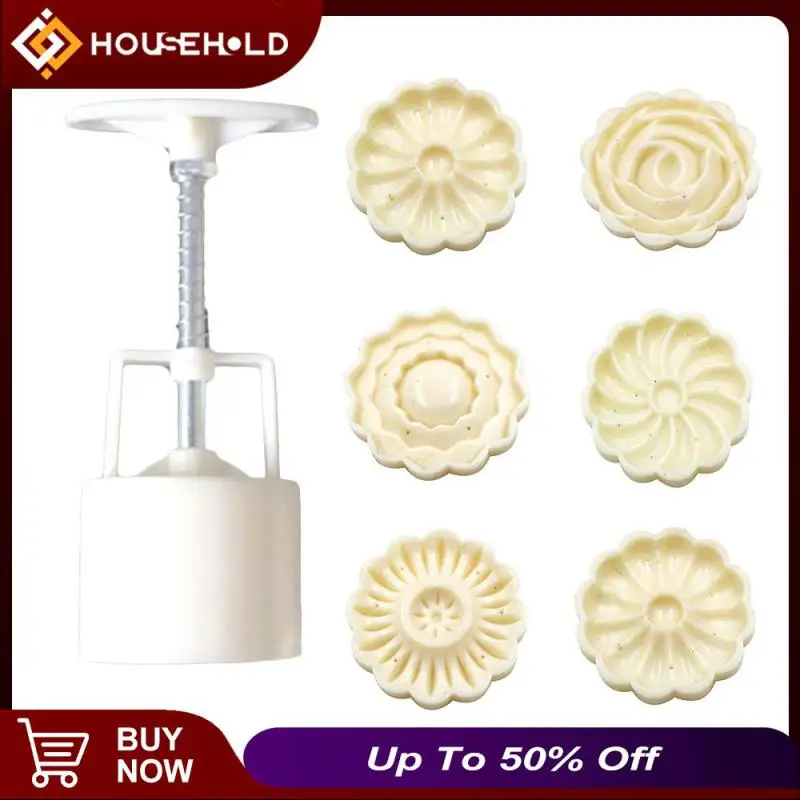 

6 Style Round Flower Mooncake Mold Hand Pressure Fondant Moon Cake Decoration Tools DIY Cookie Cutter Pastry Baking Tool TSLM1