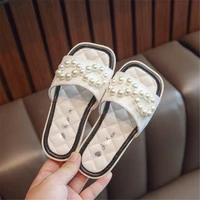 new princess pearl bow girls slippers pu leather fashion slippers for kids flats soft non slip outdoor children summer shoes