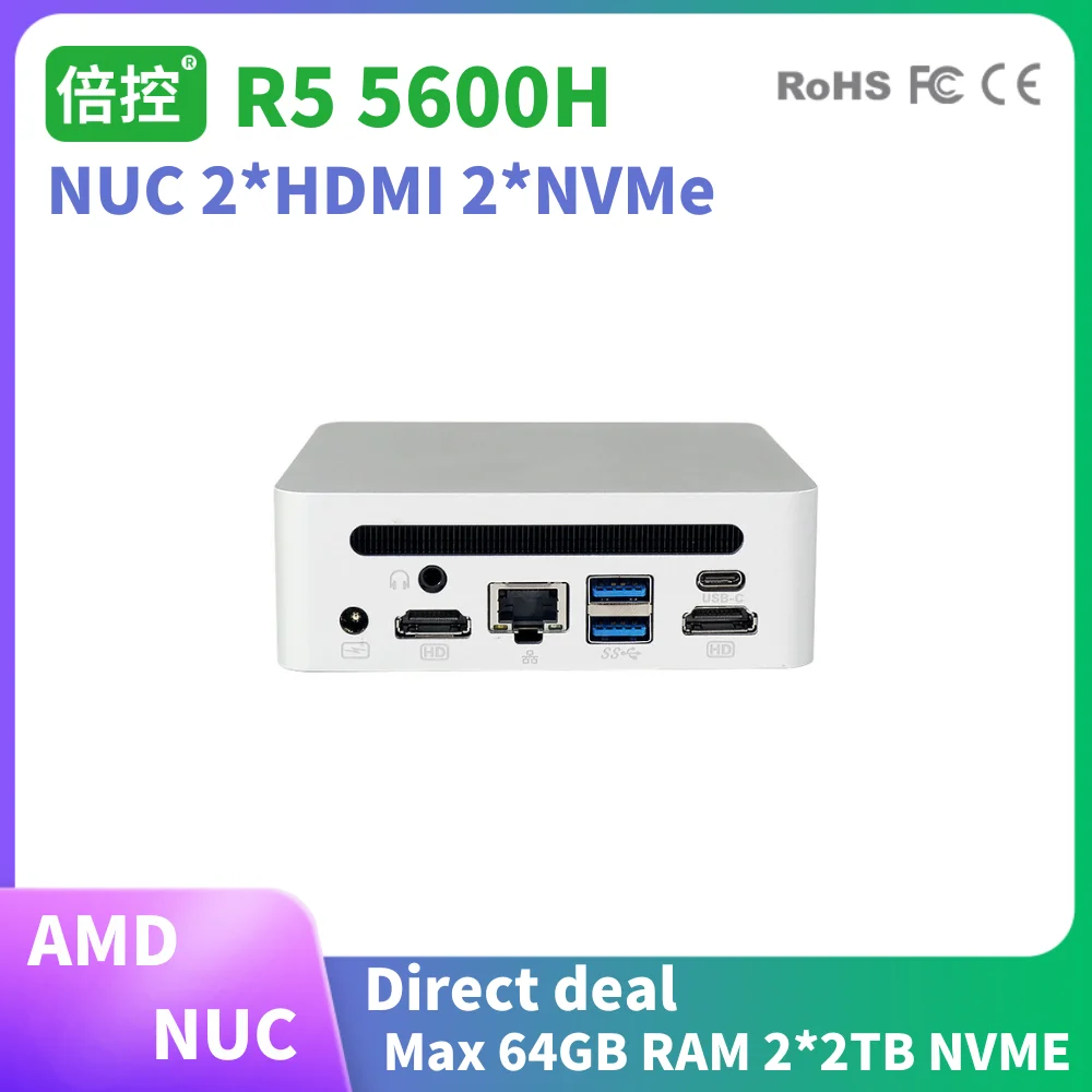 BKHD Новый мини-ПК для геймеров AMD Ryzen 5 R5 5600H 2xDDR4 2xNVMe Windows 11 Игровой мини-компьютер Barebone 8K HTPC WiFi6 BT5.2