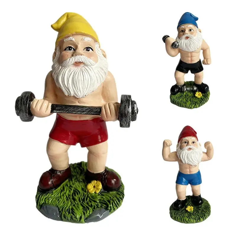 

Garden Dwarf Statue Dumbbell Weightlifting Gnome Sculpture Gnome Figurine Decoration With Vivid Expressions For Bedroom Lawn