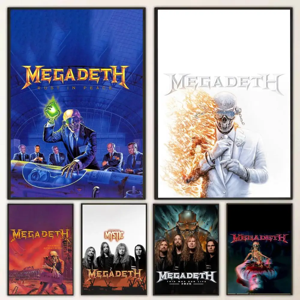 Фото Постер Music Rock M-Megadeth, безрамный, самоклеящийся, водонепроницаемый, художественный, из бумаги, для кофейни, гостиной, бара, комнаты, на стену №1