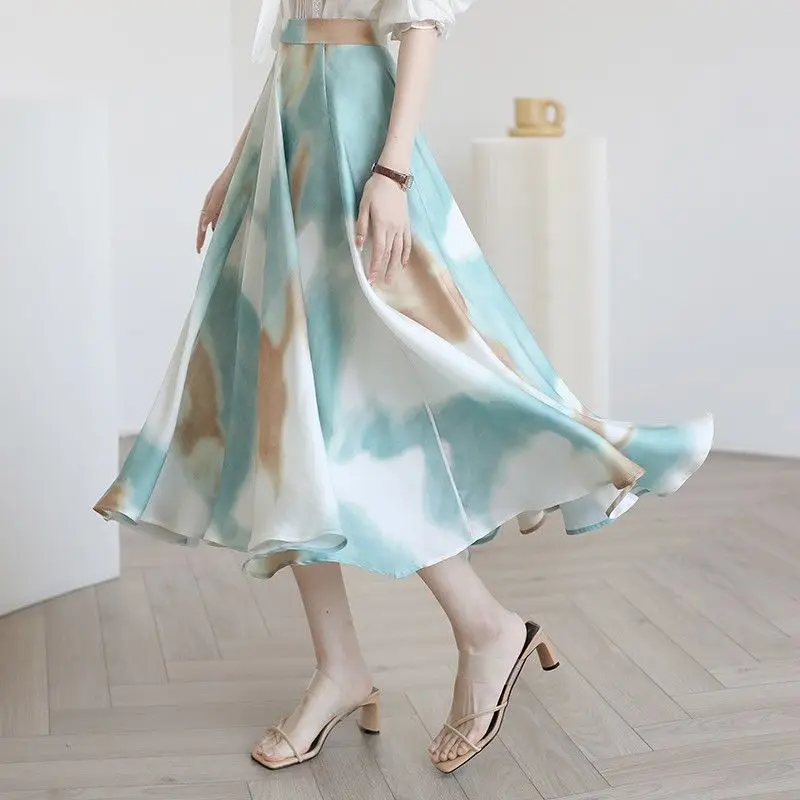 New spring clothing cotton  linen large swing skirt long skirt autumn new large size  female  A-line pleated  korean style