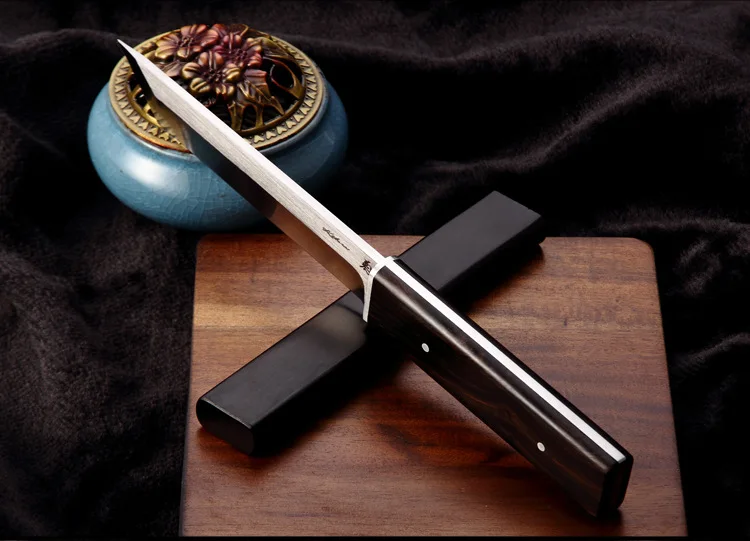 Японский уличный стальной прямой нож D2 из черного дерева семейный для кемпинга