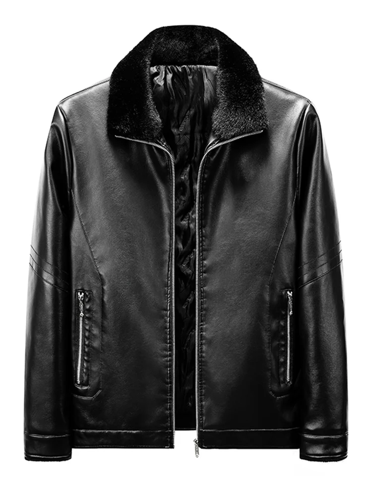 Кожаная мужская куртка-бомбер флисовые черные мотоциклетные куртки в стиле