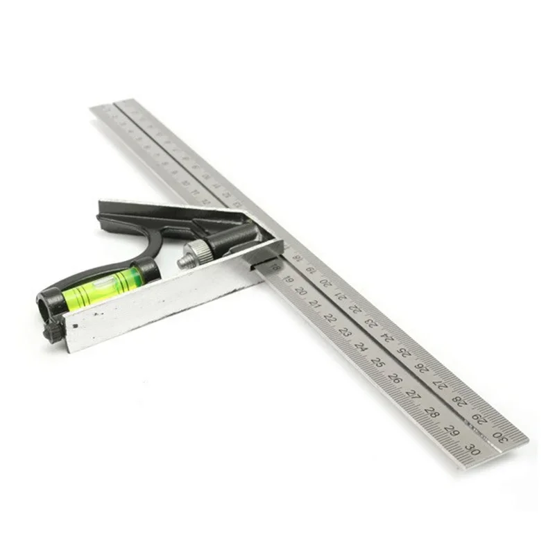 Square Ruler Set Kit 300mm (12") Adjustable Engineers Combination Try None Right Angle with Spirit Level and Scriber