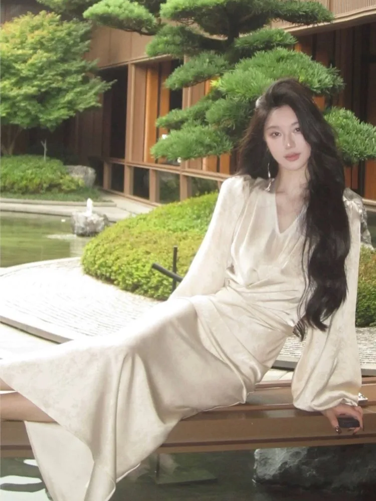 Женское элегантное Пятнистое платье миди с принтом Осеннее приталенное вечернее