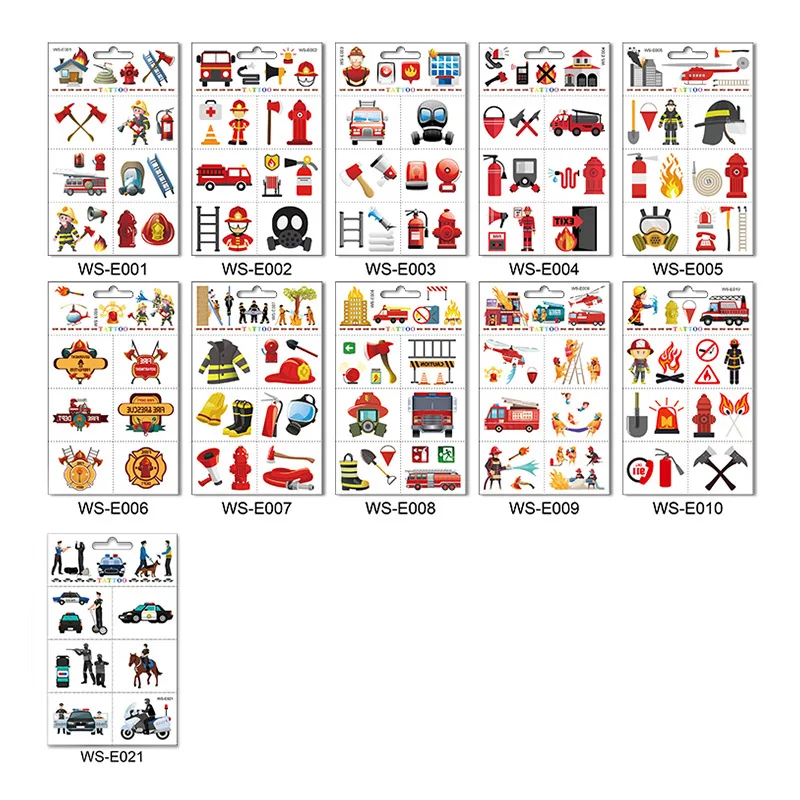 

3/pcs Safety Cute Cartoon Fireman Theme Child Tattoo Sticker 10 Style 2022 New Arm Body Waterproof Temporary Tattoo Toy Sticker