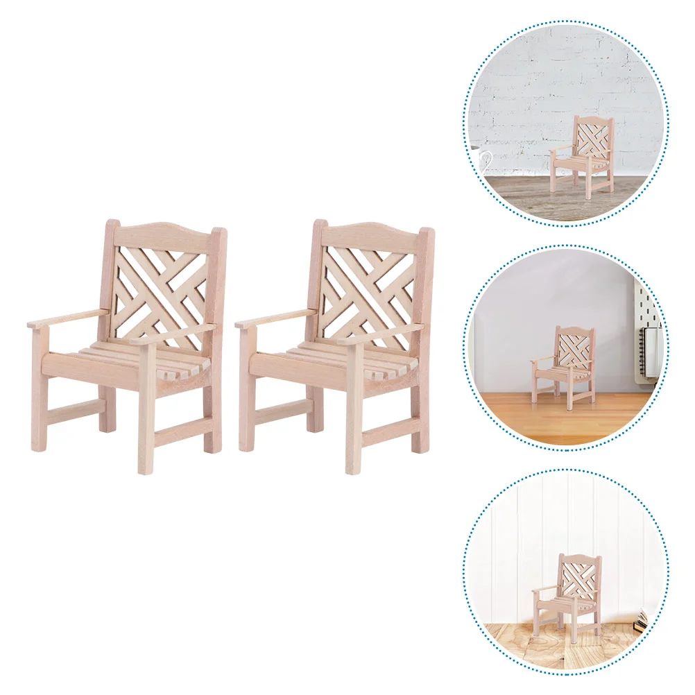 

2 Pcs Simulation Chair Children House Adorn Miniature Armchair Toy Tiny Furniture Supplies Kids Wooden Toys DIY Lounge