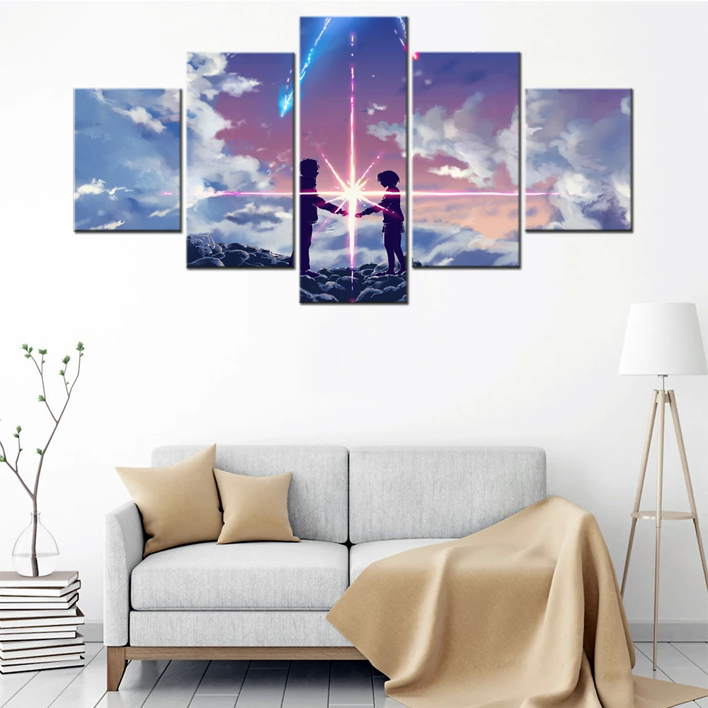 

5 Piece Starry Sky Couple Poster Picture Canvas Wall Decor Art Decorations For Bedroom Contemporary Art Abstract Anime Painting