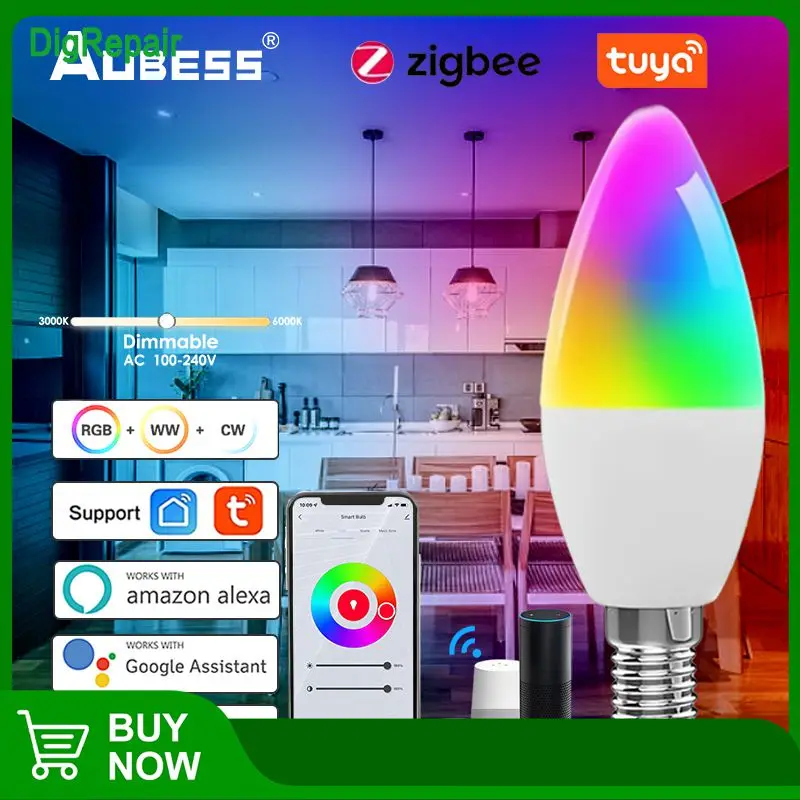 

5 Вт свеча, лампочки, регулируемая яркость, умная лампа, Tuya Zigbee для Alexa, Google Home, Яндекс. Alice, Zigbee, умная лампа для умного дома