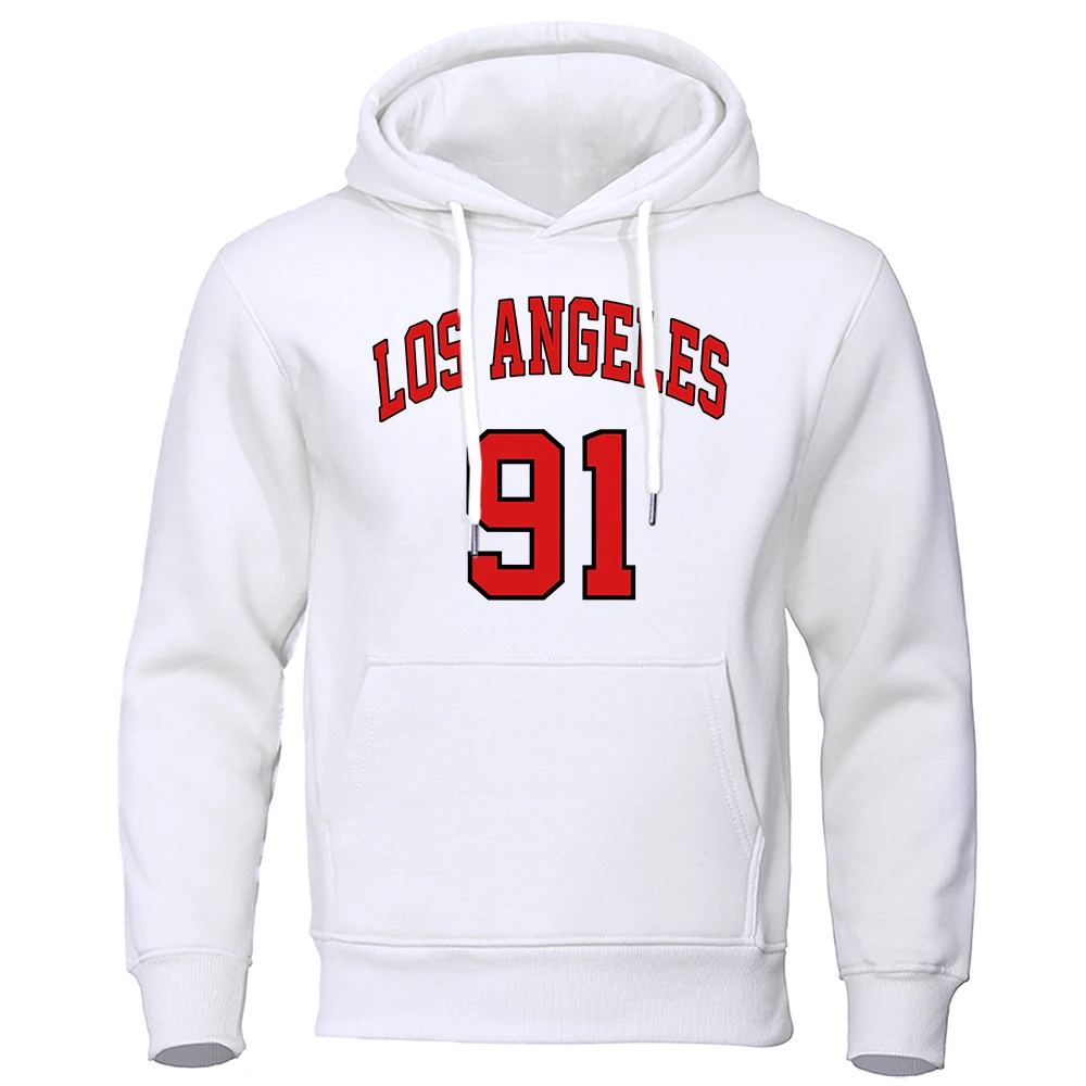 

Los Angeles 91 Team Uniform Print Hoodies Man Oversize Autumn Winter Fleece Hoody Streetwear Hip Hop Pullover Tracksuit Men