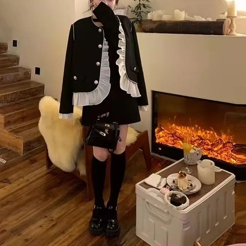 Элегантная черная куртка во французском стиле для женщин чувственный дизайн