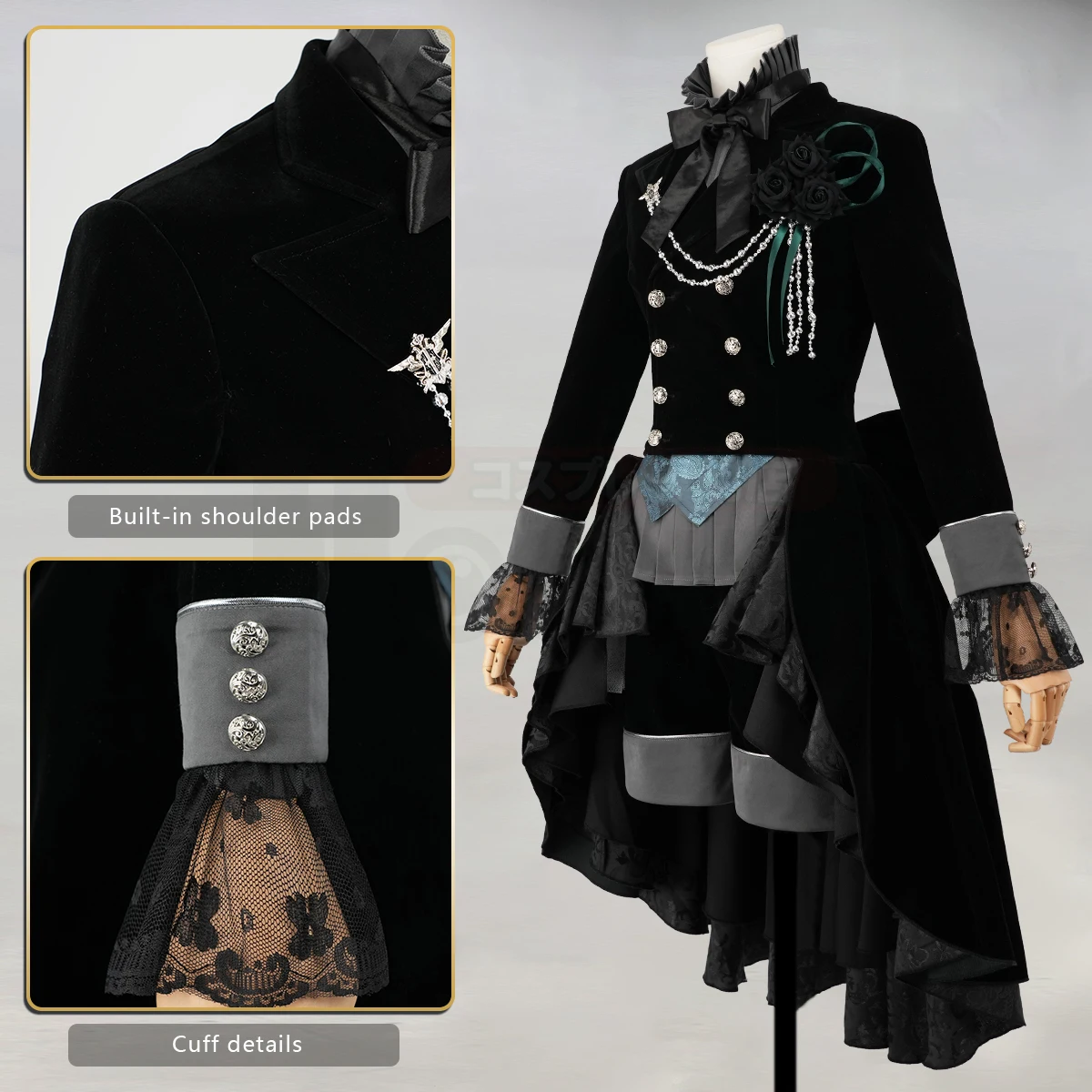 Фото Костюм для косплея HOLOUN Anime Real Ciel Phantomhive: готический двубортный фрак для конвенций, Хэллоуина и Рождества №2