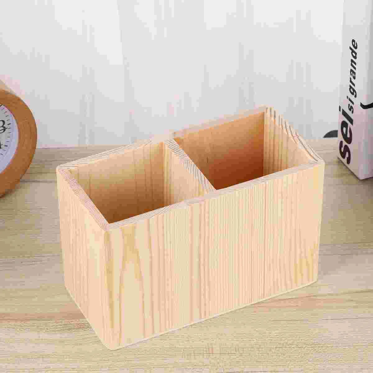 

1 Pc Wooden Container Two Compartments Pen Holder Storage Color Case Pot DIY Stationary Box Organizer for School Home Office