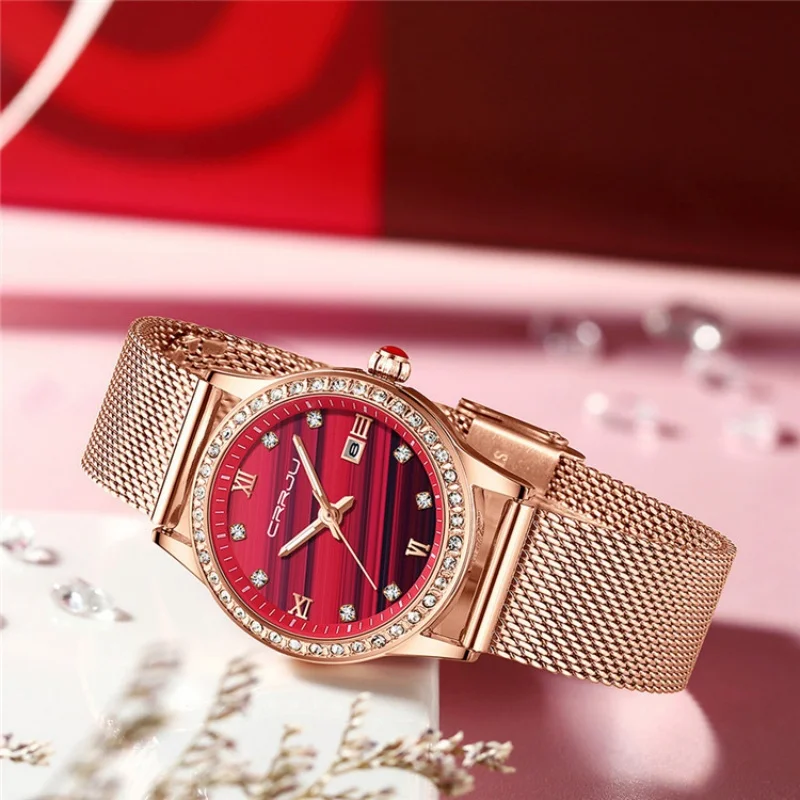 Часы CRRJU женские кварцевые из нержавеющей стали роскошные повседневные