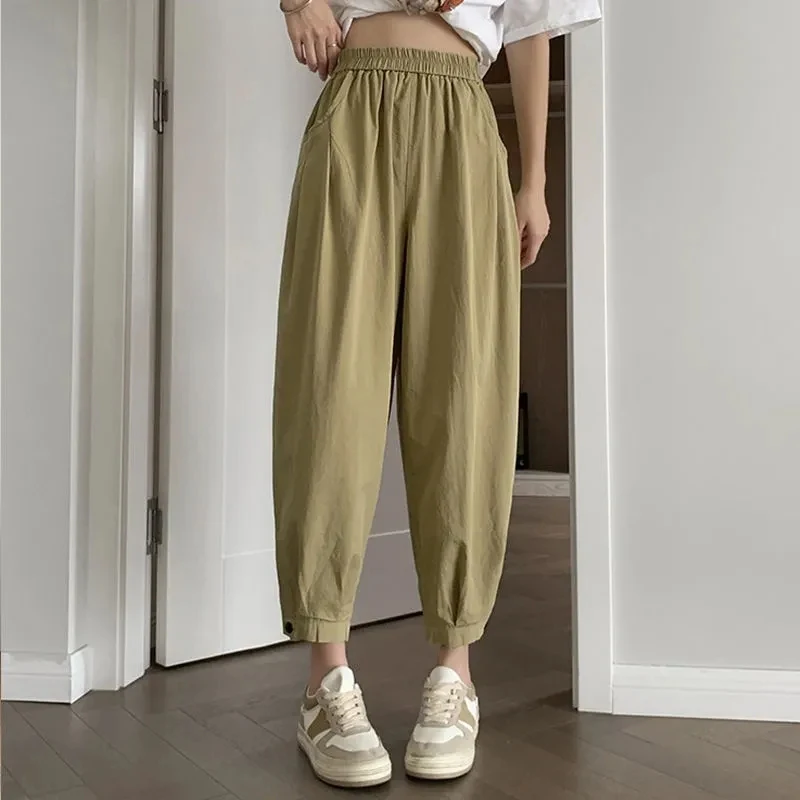 

Rimocy 2023 Spring Summer Harem Pants Ladies Loose Elastic High Waist Casual Pants Women Solid Color Wide Leg Trousers Woman