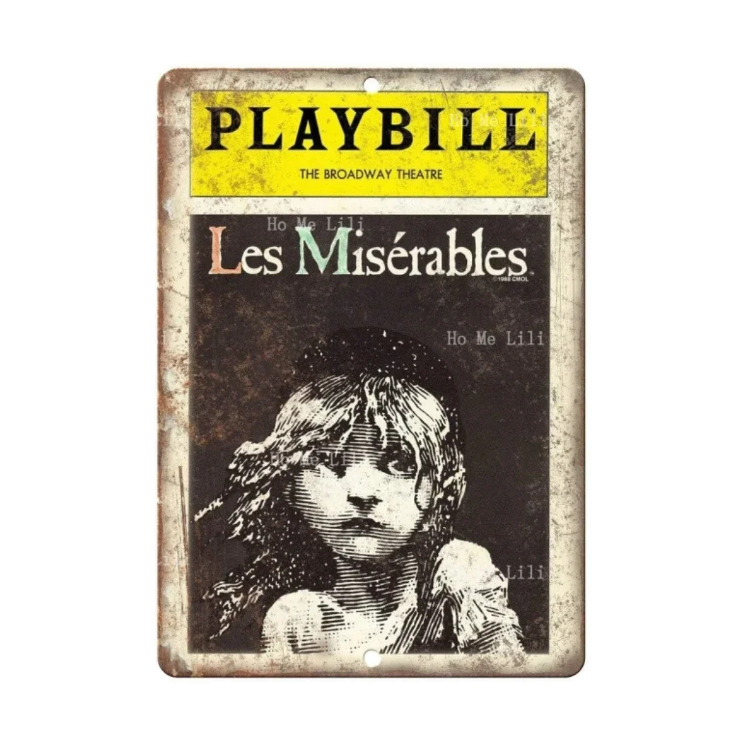 Keviewly Playbill Бродвейский театр Les Miserables Оловянная вывеска Винтажный настенный