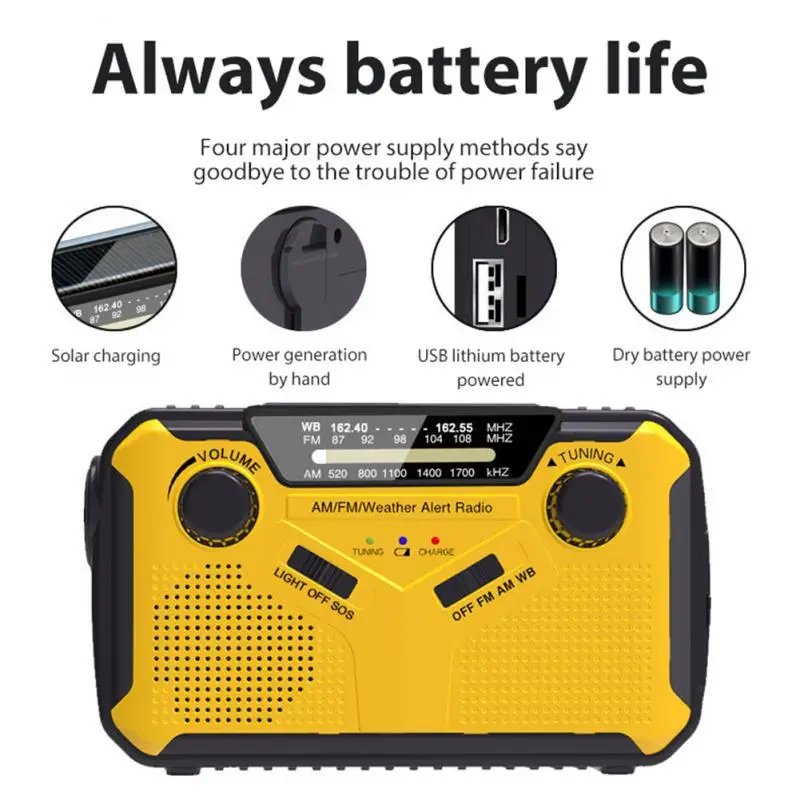 

Многофункциональный ручной радиоприемник на солнечной батарее с Динамо-питанием ed AM/FM/NOAA, радио для погоды, аварийный светодиодный фонарик,...