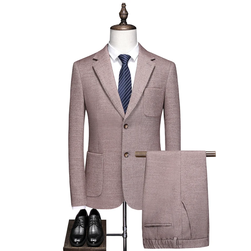 

High Quality (Blazer + Trousers) Men's Italian Style Business Casual Elegant Fashion Simple Wedding Gentleman Suit 2 Piece Suit