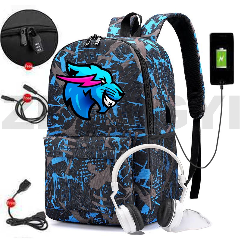 

Рюкзак Mr Beast с USB-зарядкой и молнией для женщин и мальчиков