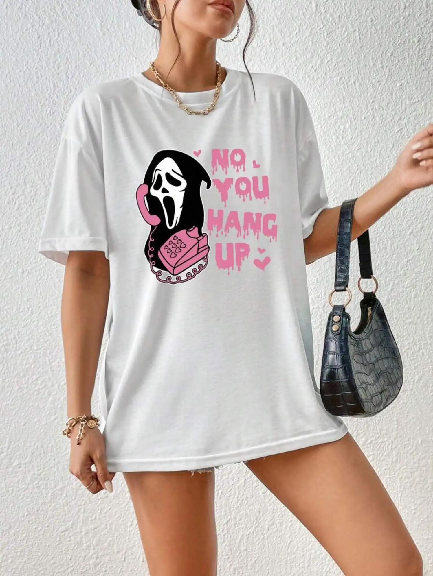 Футболка женская с коротким рукавом и принтом телефона