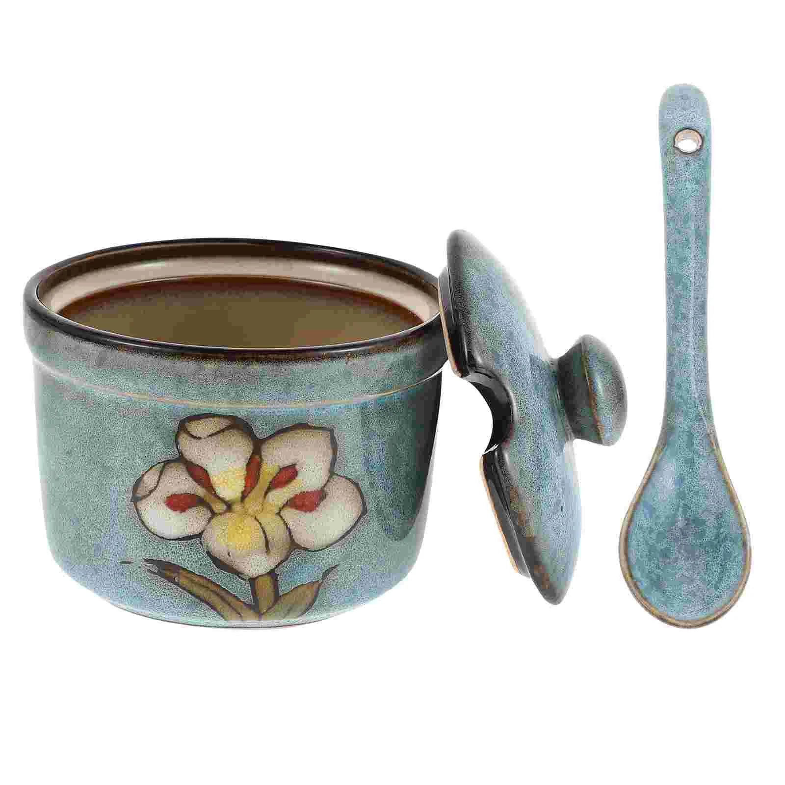 

Sugar Bowl Jarceramiccreamer Spoon Lid Salt Seasoning Serving Keeper Decorative Canister Condiment Bears Corn Holder Bowlsgravy