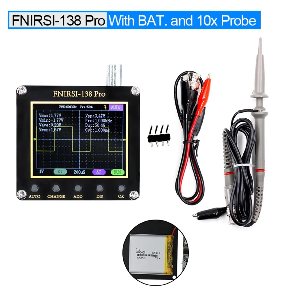 

Карманный цифровой осциллограф FNIRSI 138pro, портативный 200 кГц, аналоговая полоса пропускания, ШИМ, квадратные волны, осциллограф с батареей P6100