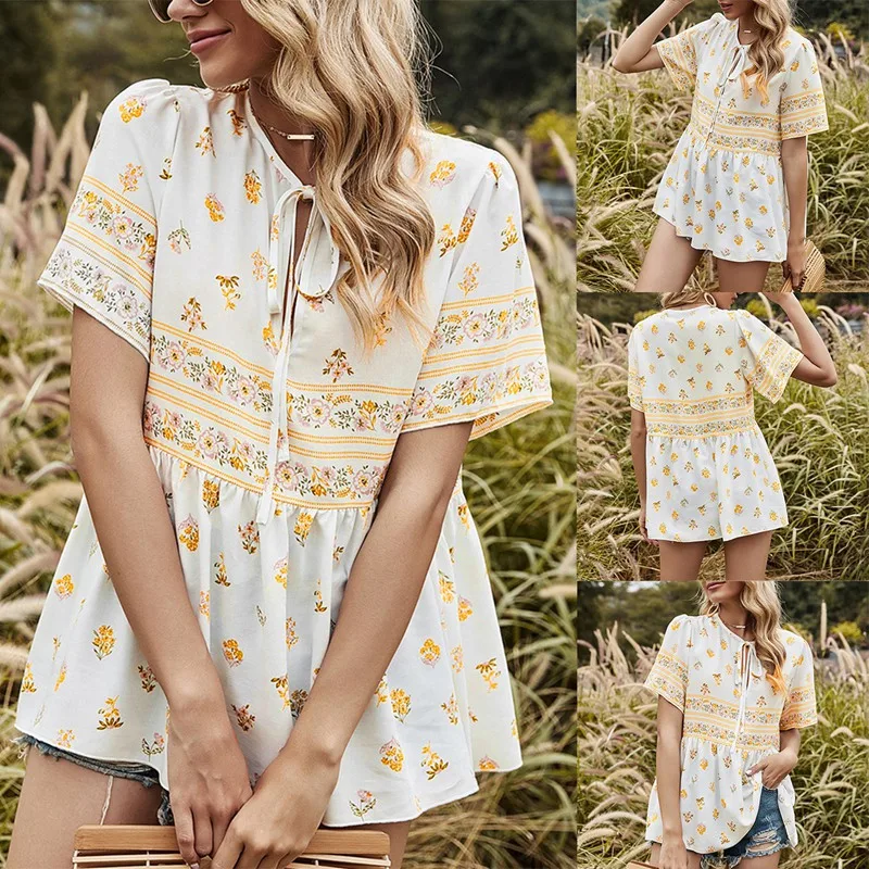 

Women's Casual Round Neck Print Top Women's Pullover Short Sleeve T-Shirt