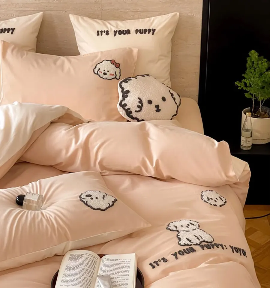 Модный милый комплект постельного белья с вышивкой для собак одинарный двойной
