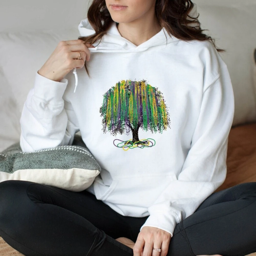 Толстовка с капюшоном и изображением деревьев Марди Гра акварель