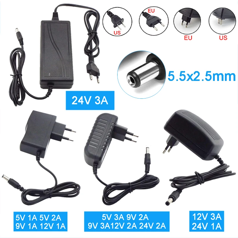 

Адаптер питания для камеры видеонаблюдения, 110 В переменного тока, 240 в, 5,5 В, 5 В, 9 В, 12 В, 24 В, 1 А, 2 А, 3 А