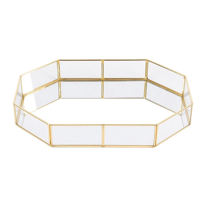 

Nordic Style Glass Copper Geometry Storage Baskets Box Simplicity Style Home Organizer For Jewelry Necklace Dessert Plate