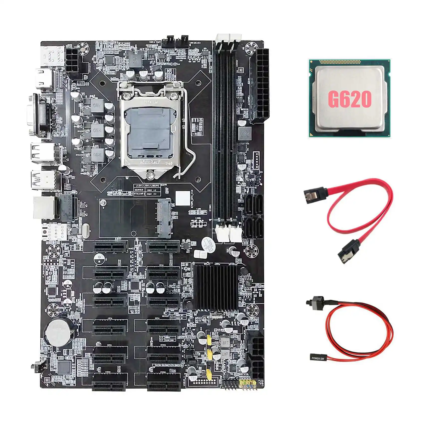 B75 12 PCIE ETH Mining Motherboard+G620 CPU+SATA Cable+Switch Cable LGA1155 MSATA DDR3 B75 BTC Miner Motherboard