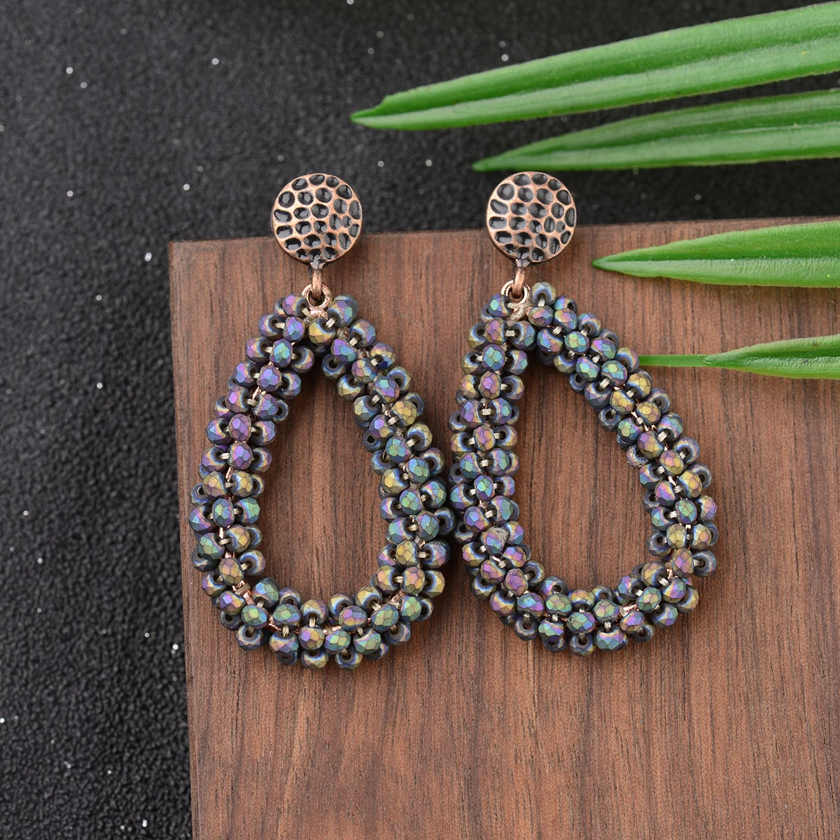 

2022 Fashion Bohemian Multicolor Beads Hoop Earrings for Women Trendy Geometric Round Yellow Green Long Big Statement Earrings