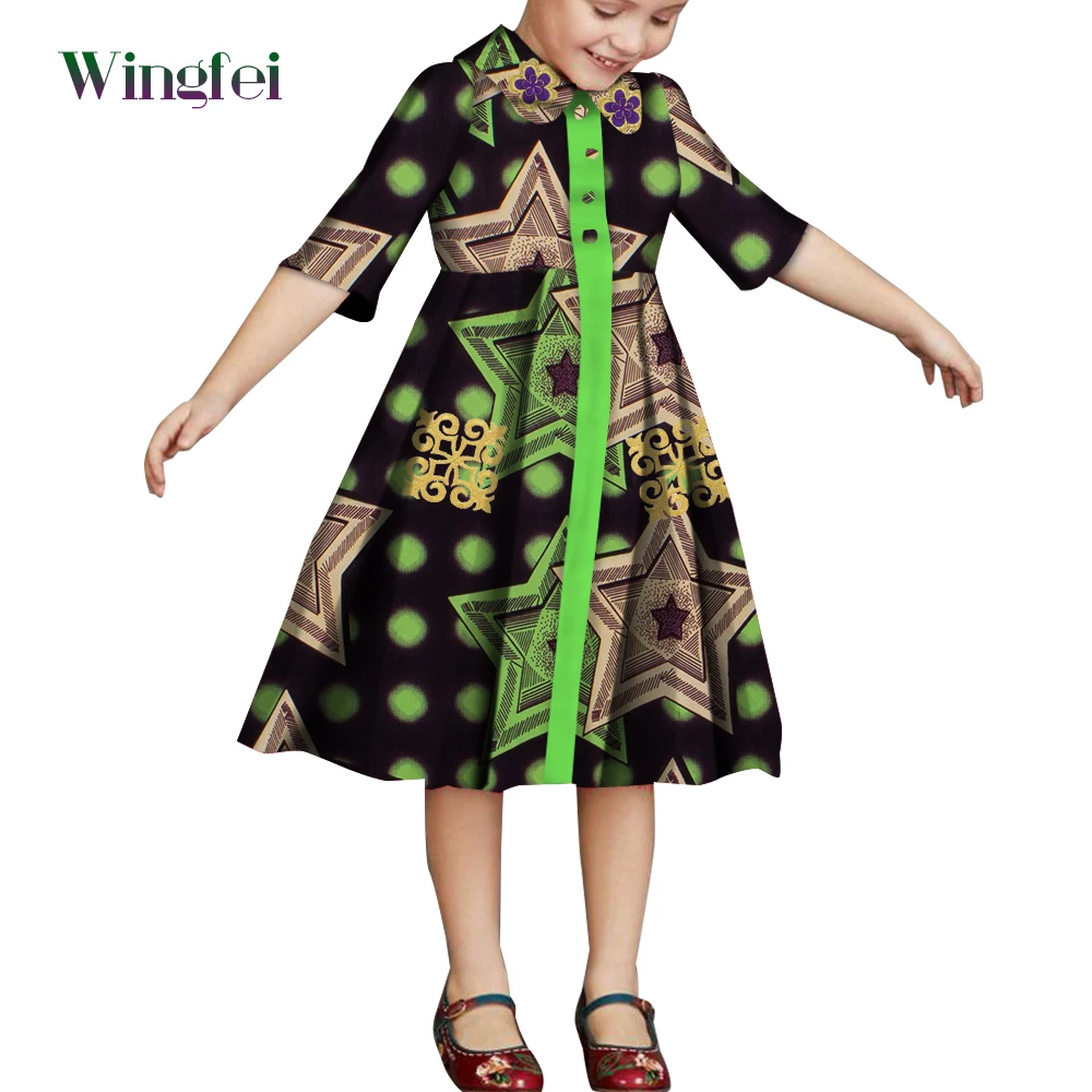 Африканская одежда для детей, платья для девочек с цветочным принтом, Дашики, праздвечерние чная одежда с коротким рукавом, платья для малыш...