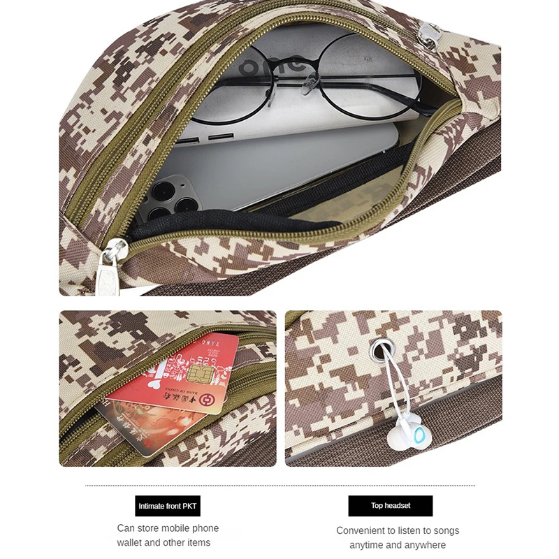 Wholesale Custom Print Fashion Travel Oxford crossbody bag outdoor sling Cellphone Camouflage Waist Bag Fanny Pack chest