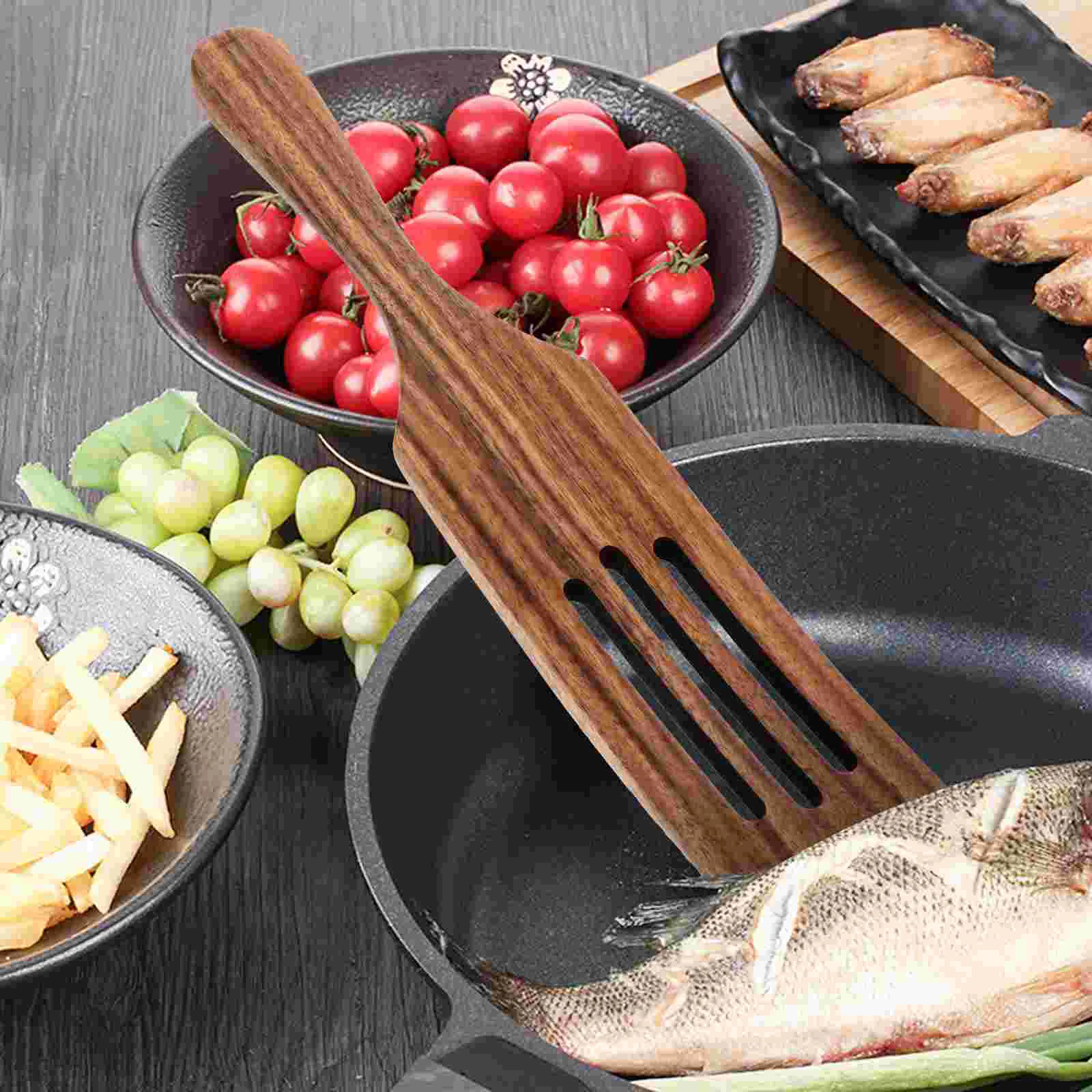 

Wooden Spurtles Natural Teak Slotted Stirring Spurtle Spatula Handle Non- Utensil Tools Kitchen Cookware for Serving and