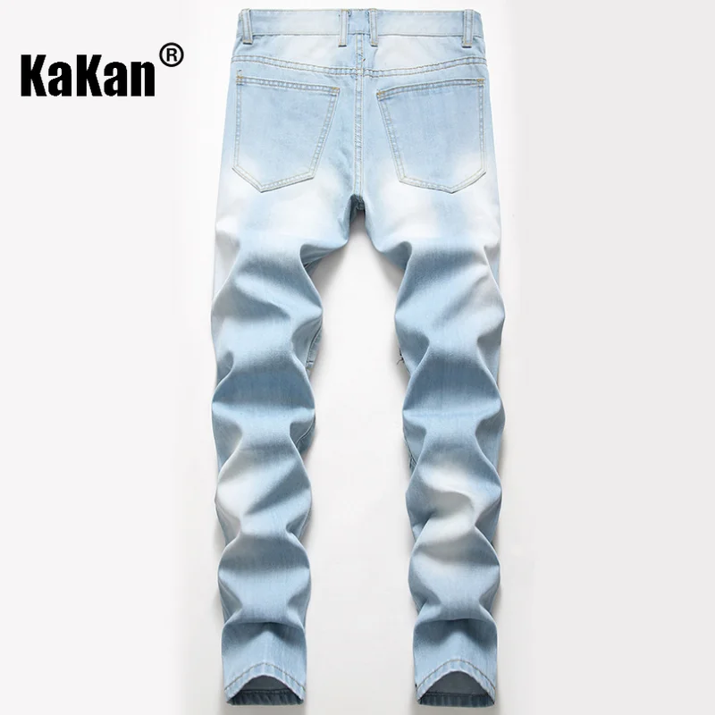 Kakan - European and American New Zipper Straight Leg Wide Leg Jeans for Men, Washable Old Hole Black Long Jeans K36-333
