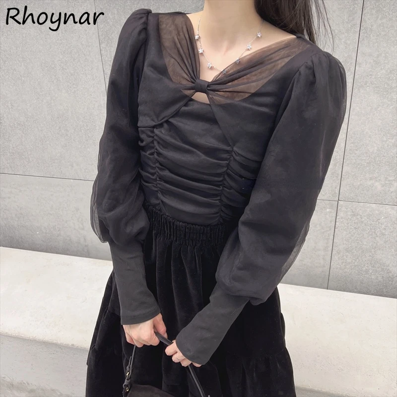 

Blouses Women Bowknot Solid Korean Style Autumn Cozy Design Tops Hipster Girls Elegant Fashion Casual Ladies All Match Daily Ins