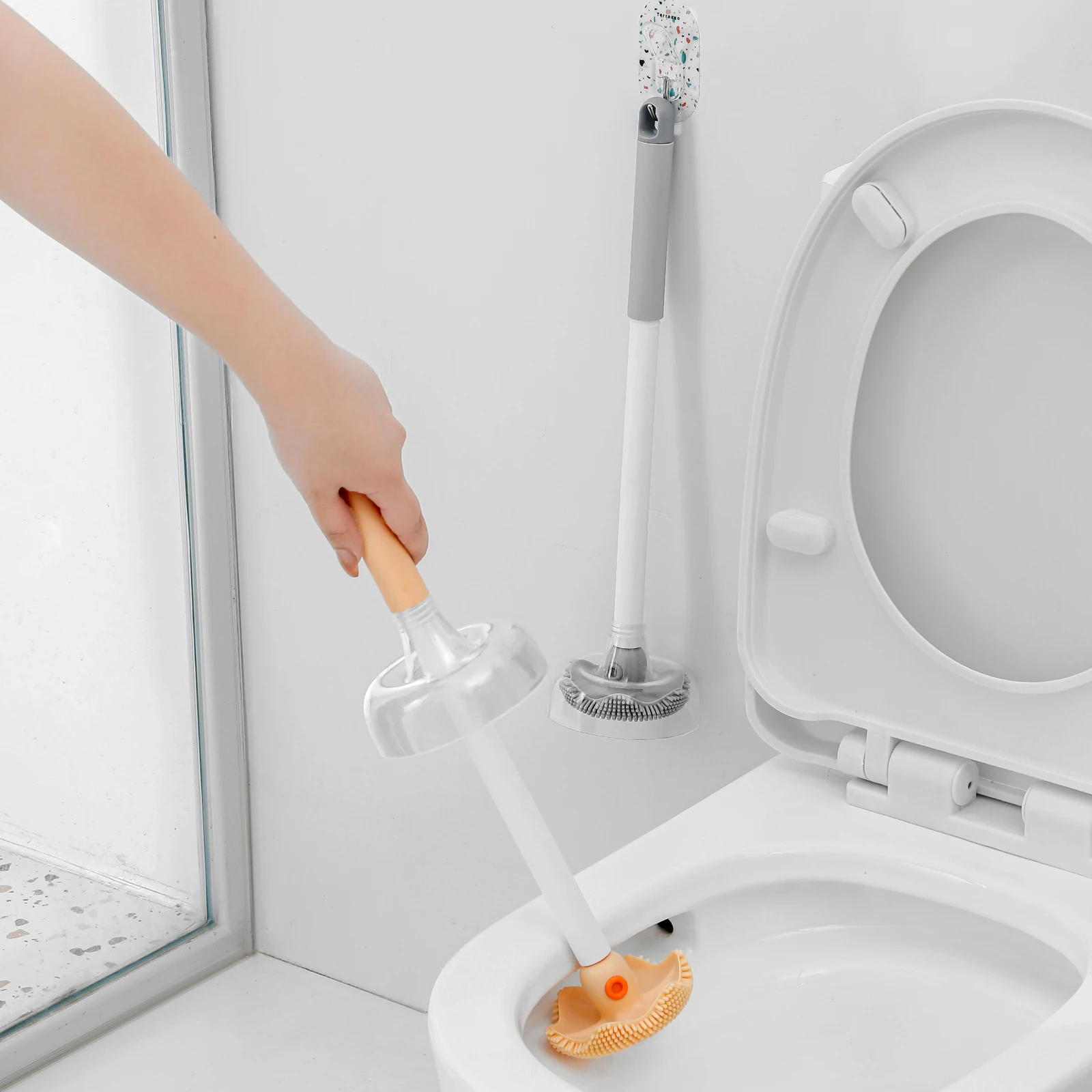 

Creative Octopus Shape Soft Gel Bristles Toilet Brush with Holder No Dead Angle Cleaning Brush Bathroom Cleaning Supply