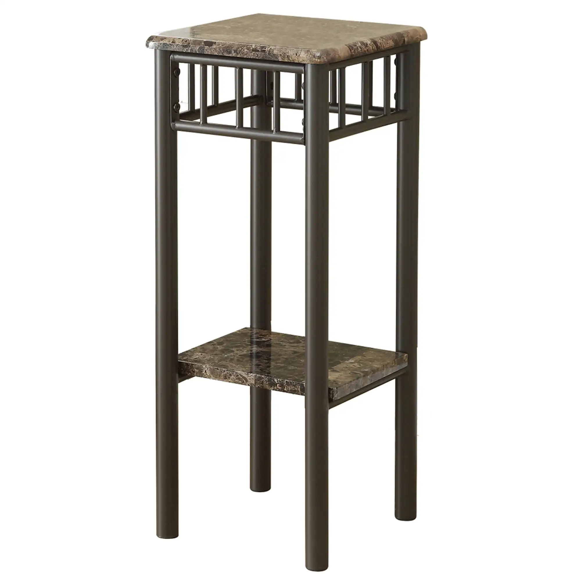 

Accent Table, Side, End, Plant Stand, Square, Living Room, Bedroom, Metal, Laminate, Brown Marble Look, Transitional