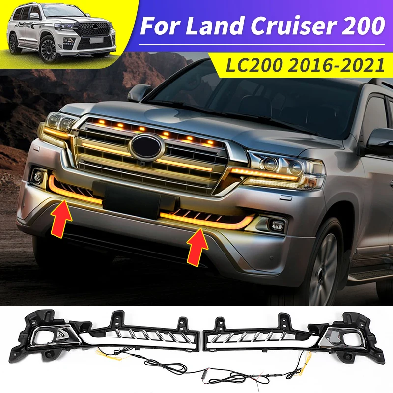 

For 2016-2021 Toyota Land Cruiser 200 Mid-Grid LED Lamp Dynamic Turn Signal LC200 Fog Lamp Decorative Modification Accessories