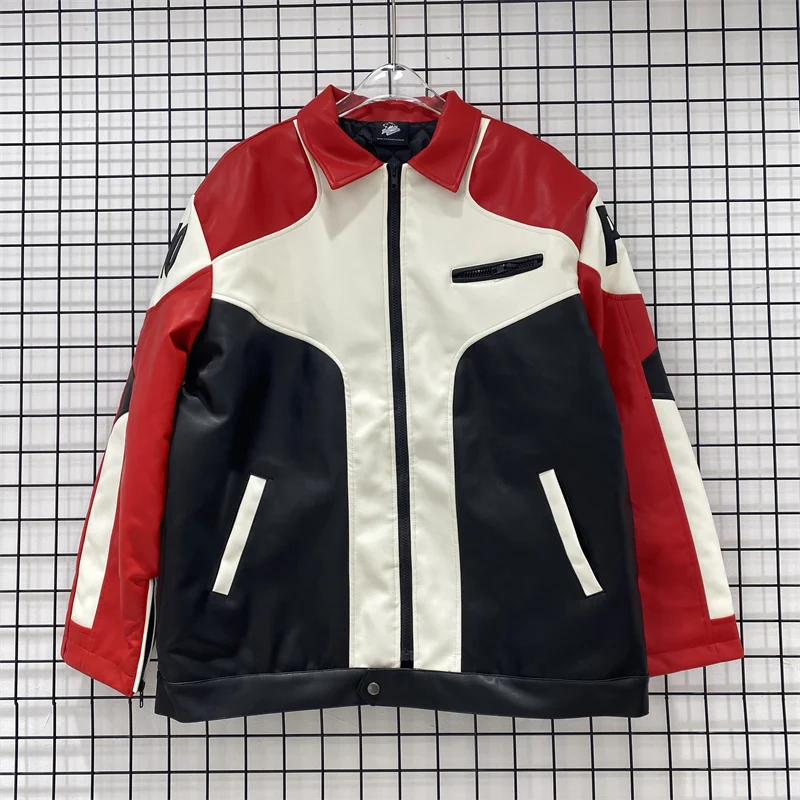 

Осенне-зимняя мотоциклетная куртка 2023ss в стиле ретро с надписью и ПМО, кожаная, хлопковая, свободная куртка