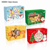 hz004 12pcs happy christmas party paper boxes with transparent window gifts packaging box banquet party favors package pouch