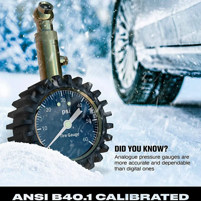 Измеритель давления в шинах- (0-60 фунтов на кв. дюйм) сверхпрочный точный с