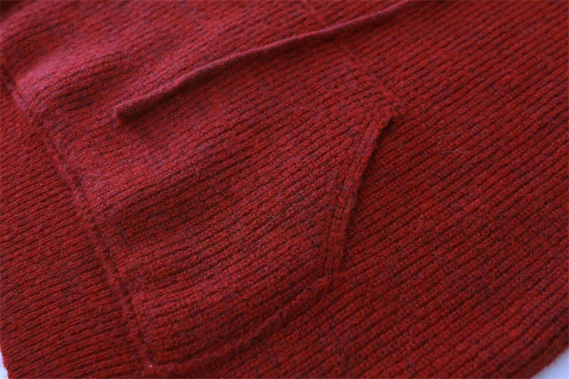 Новогодний свободный красный свитер с капюшоном в корейском стиле женский